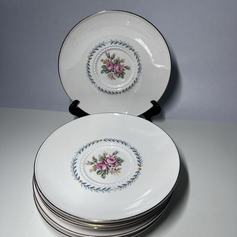 Set of 6 Vintage Harmony House Mount Vernon Hall China Bread Plates 5.5” Gold